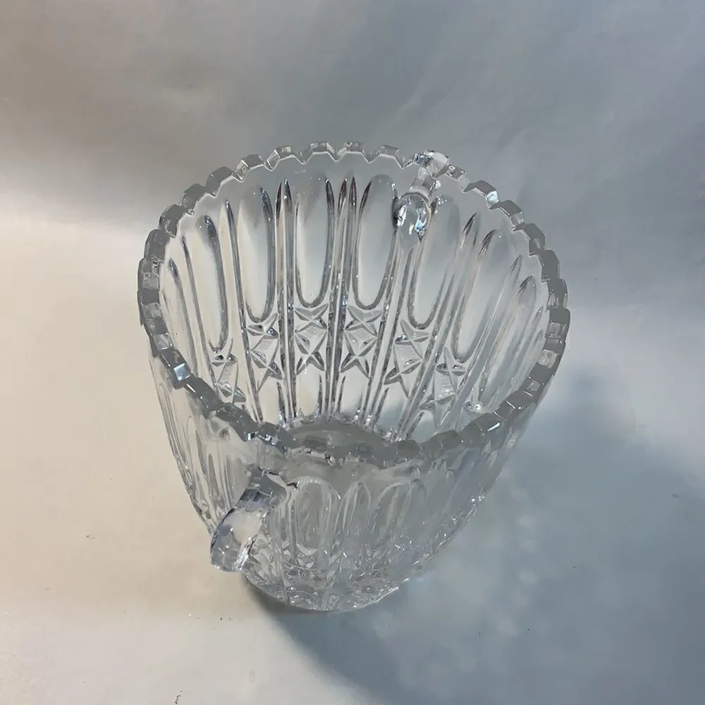 Crystal Glass Wine Champagne Bucket Deep Cut Scalloped Edge Starburst 2 Handle